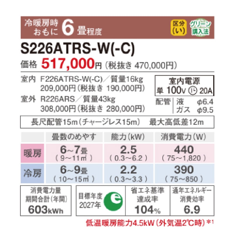 東京 神奈川地域限定 標準取付工事費込 エアコン同配 6畳用 ダイキン