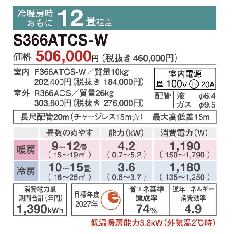 エアコン 12畳用 ダイキン 2026年モデル CXシリーズ ホワイト 室外機