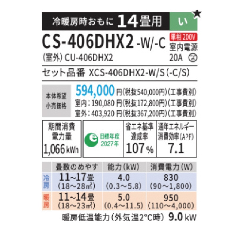 東京 神奈川地域限定 標準取付工事費込 エアコン同配 14畳用