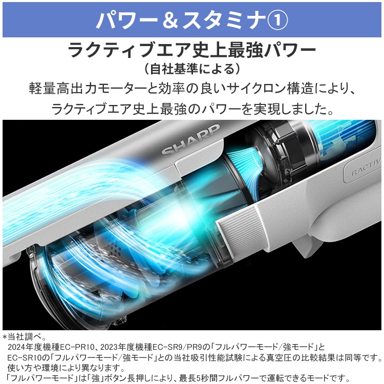 掃除機 コードレススティック シャープ ホワイト 遠心分離サイクロン