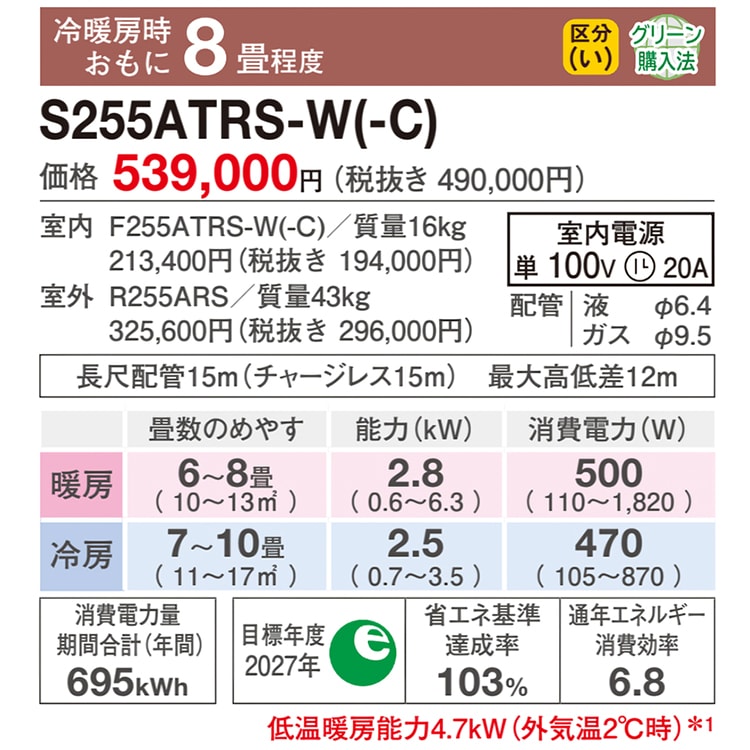エアコン おもに8畳 ダイキン RXシリーズ うるさらX ホワイト