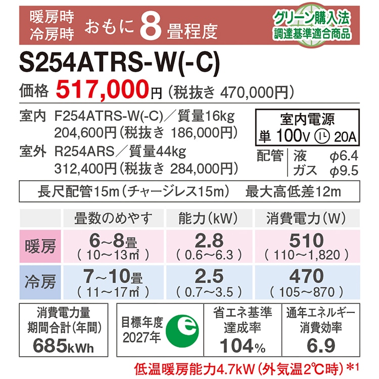 エアコン 主に8畳 ダイキン 2024年 モデル RXシリーズ ホワイト