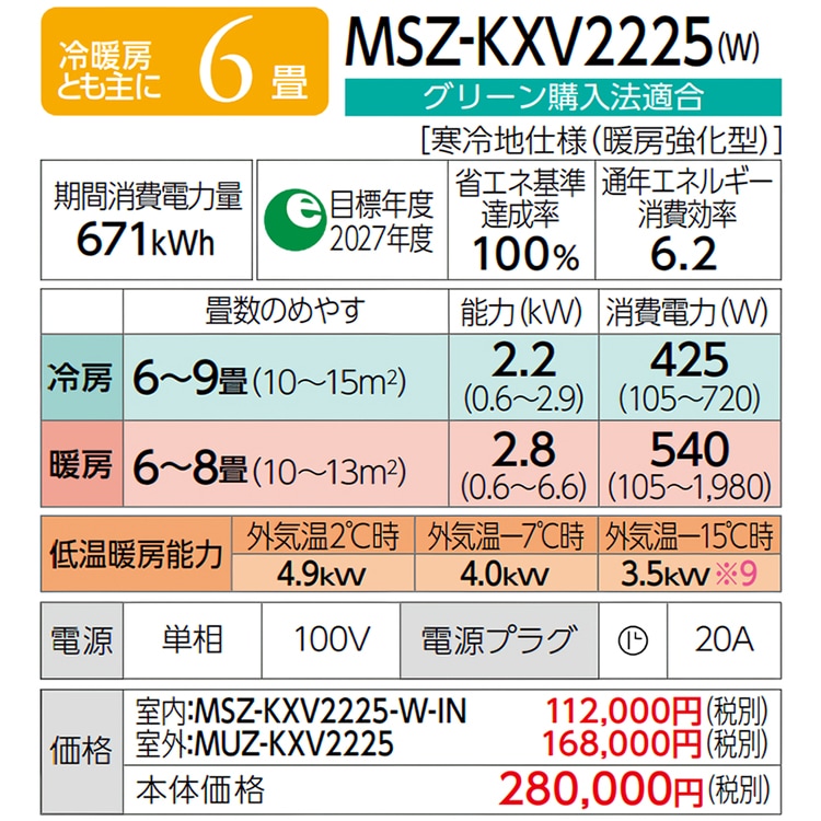 エアコン 主に6畳用 三菱電機 ズバ暖霧ヶ峰 KXVシリーズ 2025年モデル