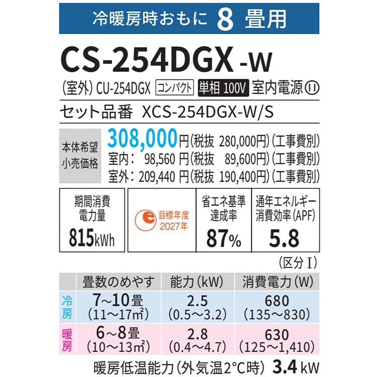 エアコン 主に8畳 パナソニック エオリア 2024年 モデル GXシリーズ