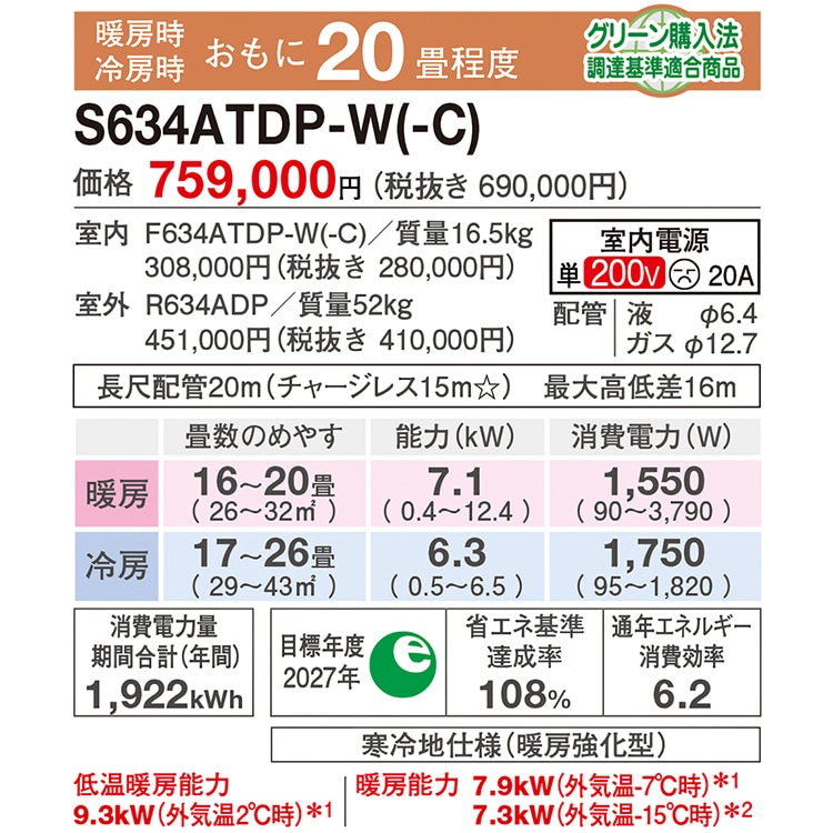 東京 神奈川地域限定 標準取付工事費込 エアコン同配 主に20畳