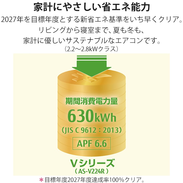 エアコン おもに6畳 富士通ゼネラル Vシリーズ 2024年モデル 省エネ