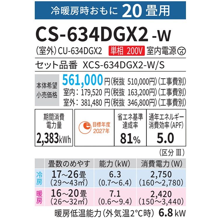 エアコンPanasonic2020年式 エアコン 2025年 Eolia（エオリア）Jシリーズ クリスタルホワイト CS
