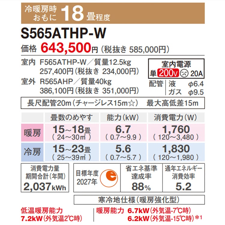 東京 神奈川地域限定 標準取付工事費込 エアコン同配 おもに18畳