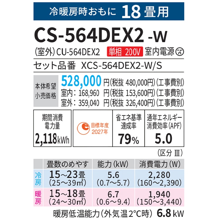 エアコン 主に18畳 パナソニック エオリア 2024年 モデルEX