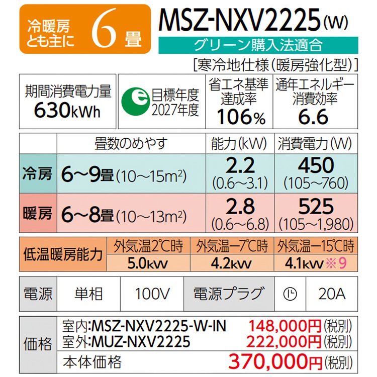 東京 神奈川地域限定 標準取付工事費込 エアコン同配 主に6畳用 三菱