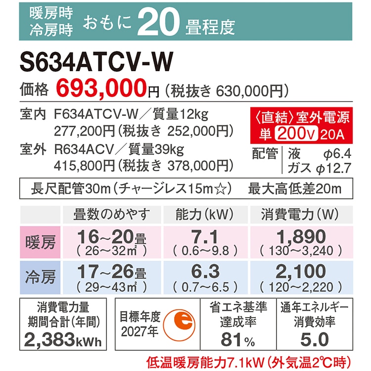 エアコン 主に20畳 室外電源タイプ ダイキン 2024年モデル CX