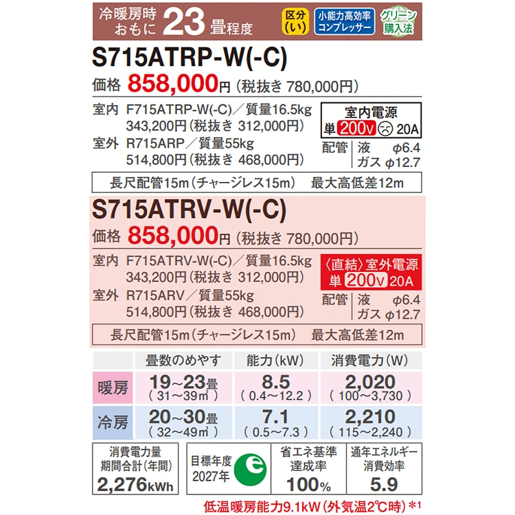 エアコン おもに23畳 室外電源タイプ ダイキン RXシリーズ うるさらX