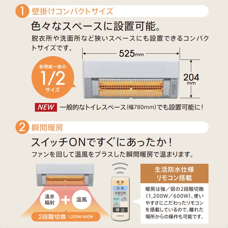 壁掛型遠赤外線暖房機 コロナ 1.5坪 ウォールヒート カーボン