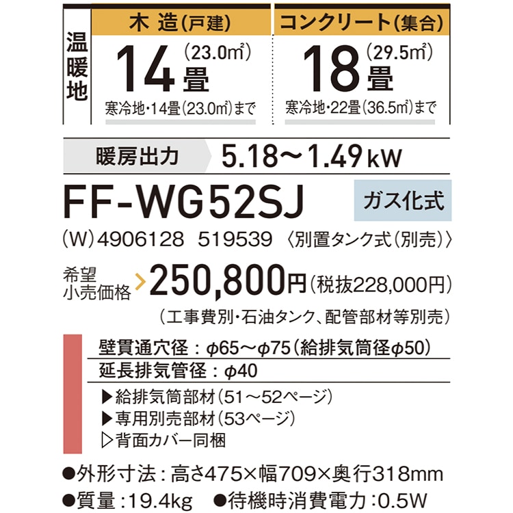 ストーブ FF温風タイプ ガス化式 コロナ 木造14畳