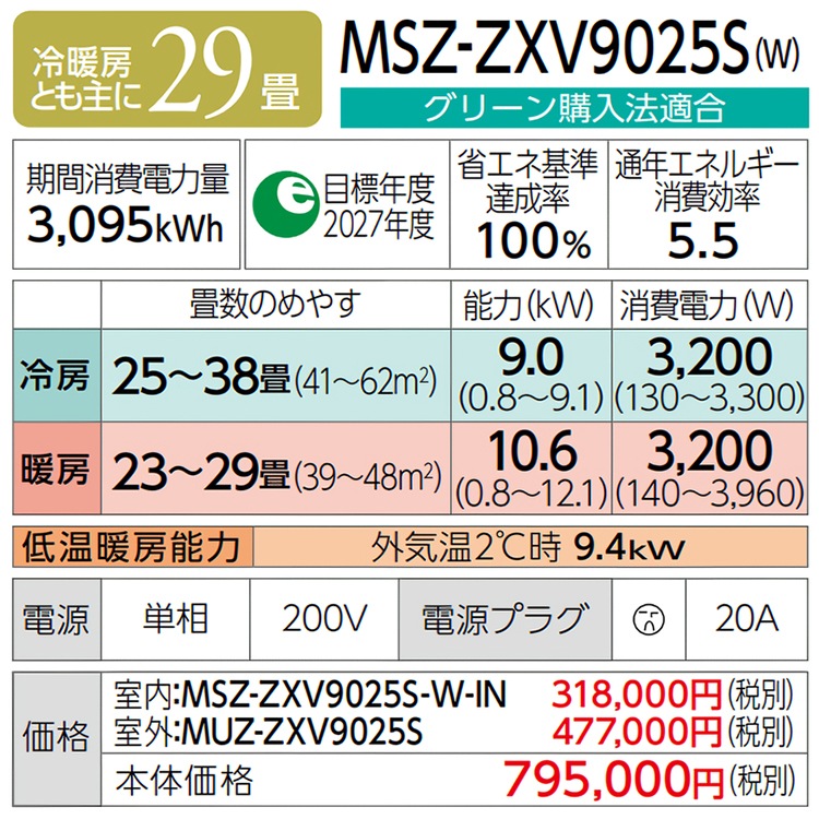 エアコン 主に29畳用 三菱電機 Zシリーズ 2025年モデル 冷暖房