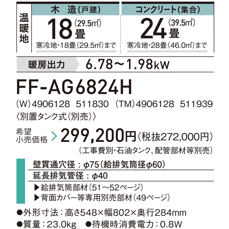 寒冷地用大型ストーブ コロナ アグレシオ FF式輻射タイプ 主に18畳
