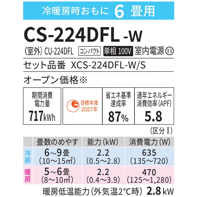 エアコン おもに6畳 パナソニック Fシリーズ Eolia 2024年モデル