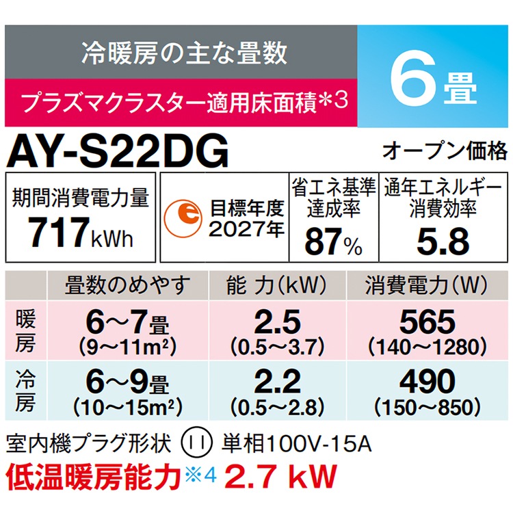 東京 神奈川地域限定 標準取付工事費込エアコン おもに6畳 シャープ DG