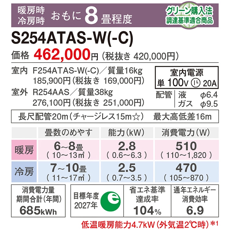 エアコンダイキンATR25ＸSE８-Ｗ Yahoo!オークション - 魁 美品 クリーニング済み 20年製 DAIKIN