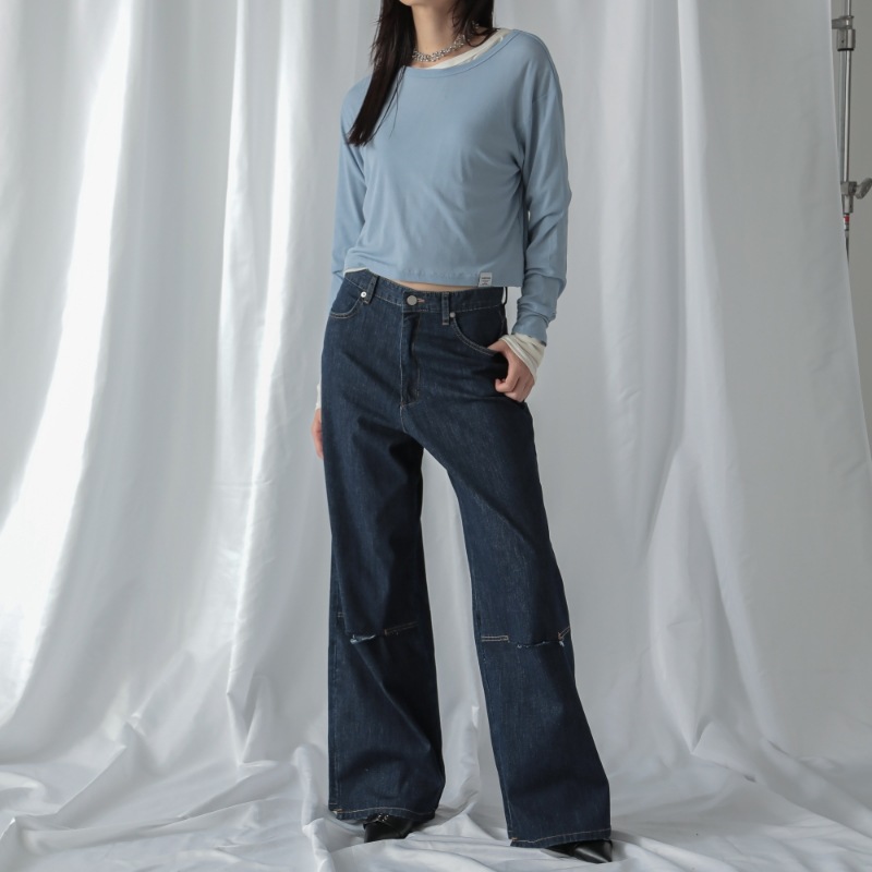 はなページ 3Dフラワー刺繍 イージーワイドパンツ