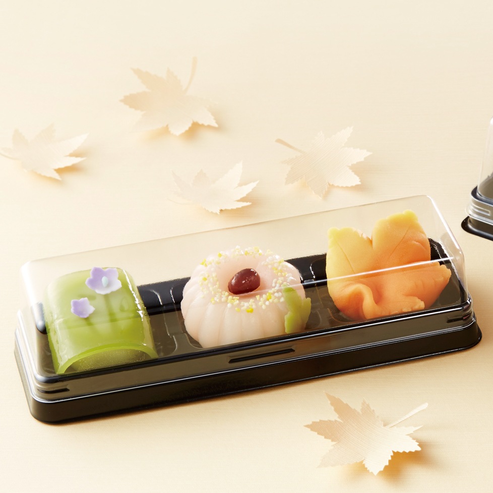 和菓子容器】PS 和生3ケ用トレー 本体黒 本体・蓋セット 2,000
