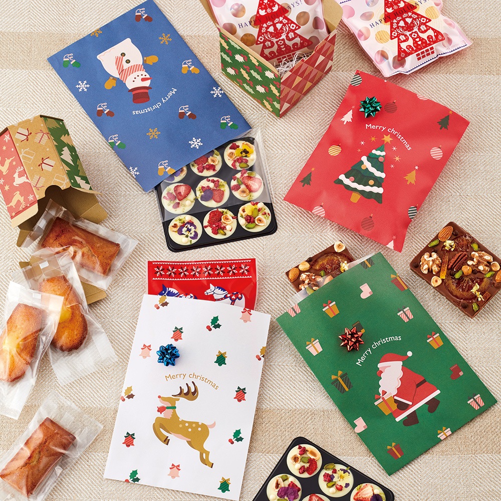 □【ラッピング袋】クリスマス平袋 4柄アソート 100枚（25枚×4柄