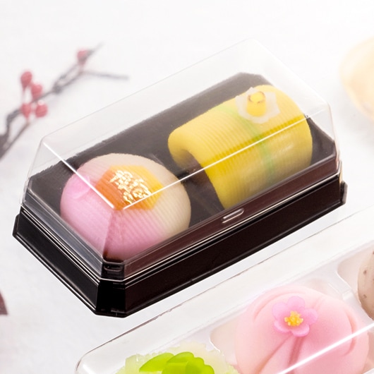 和菓子容器】PS 和生2ヶ用トレー本体 黒 本体・蓋セット 4,000個