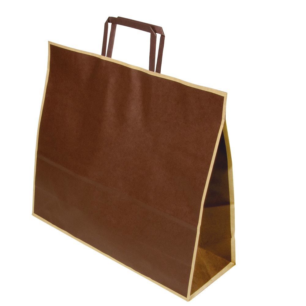 PAO手提袋 フレーム(茶)M 350×120×310H 200枚 【紙袋/手さげ袋 ナチュラルでシンプル! ショッパー】