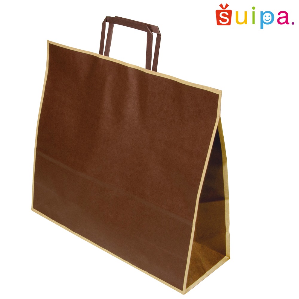 PAO手提袋 フレーム(茶)M 350×120×310H 200枚 【紙袋/手さげ袋 ナチュラルでシンプル! ショッパー】