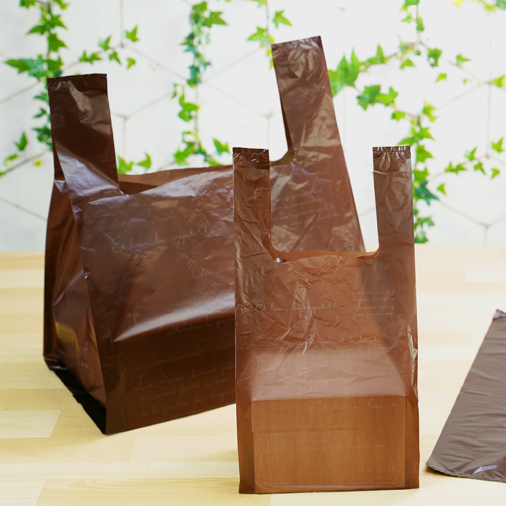 【手提げ袋】エコ PAO レジバッグ フレンチショコラ M30　1,500枚【230×220×430H　バイオマスPE30%配合　無料配布可能　エコ対応　テイクアウト袋　持ち帰り袋】