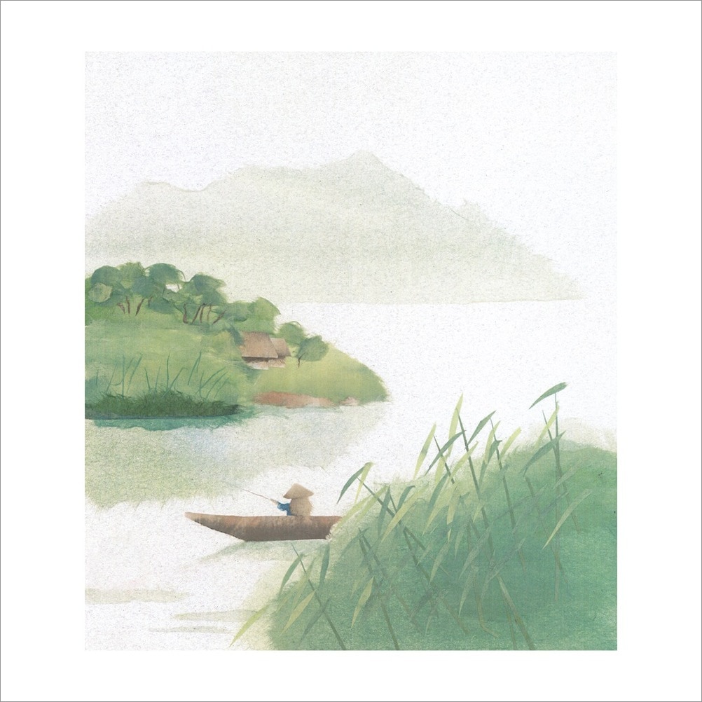 和紙のちぎり絵キット 花鳥風月 夏-No.085 船頭（下アシ草) F3サイズ