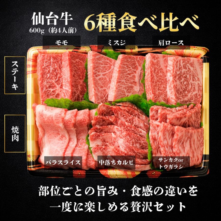 仙台牛6種　仙台牛焼肉&ステーキセット（600g）約4人前