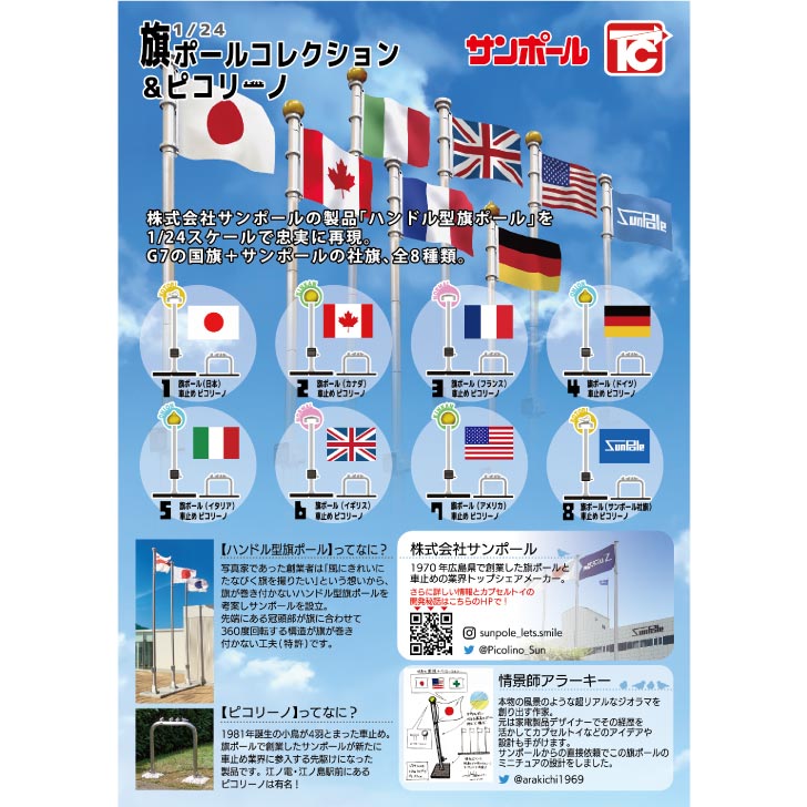カプセルトイ 1/24旗ポールコレクション＆ピコリーノ【全8種セット】