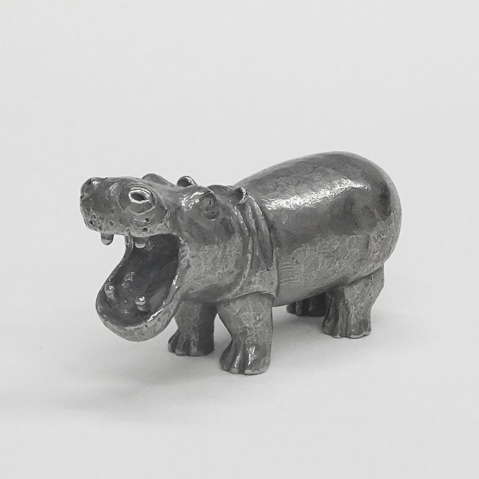 口を開けた子どもカバ(中)