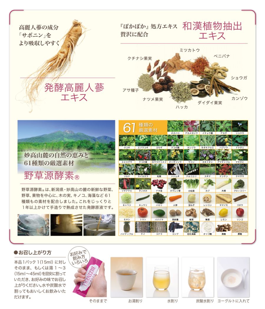酵素発酵 美蔘液（びじんえき） BIZINEKI 15ml×15パック 美人液 美参液