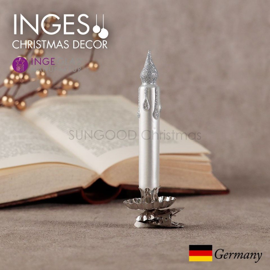 クリスマス オーナメント 北欧 クリスマスキャンドル/シルバー インテリア INGE-GLAS 【A-15】