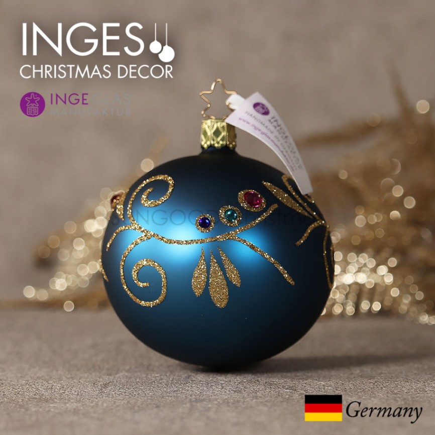 クリスマス オーナメントノーブルボーダー/ダークシアン 【スワロフスキー付】 北欧 インテリア INGE-GLAS 【A-26】
