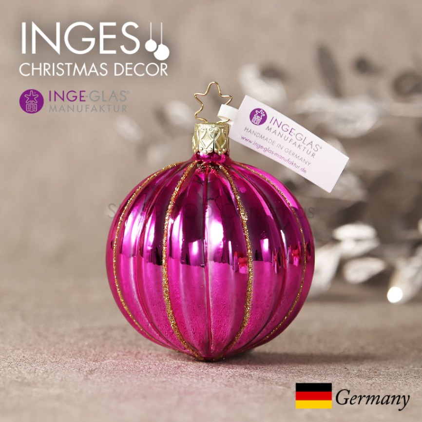 クリスマス オーナメント 北欧 ゴールドストライプ/ホットピンク インテリア INGE-GLAS 【A-33】