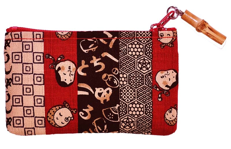 時代小紋　竹玉付ファスナー小銭入　赤