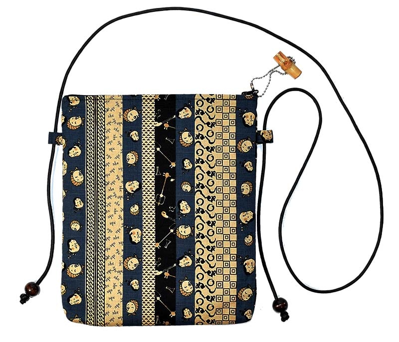 時代小紋　竹玉付天ファスナーポシェット　青