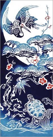 388　月下吉祥鶴亀図