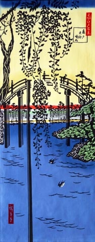 483 〈歌川広重 名所江戸百景〉亀戸天神境内 | 梨園染め手ぬぐい,春