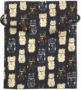 福あつめ　木玉付平巾着　紺