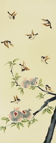 244　〈四季〉石榴に雀