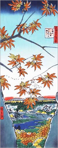 493　〈歌川広重　名所江戸百景〉真間の紅葉手古那の社継はし