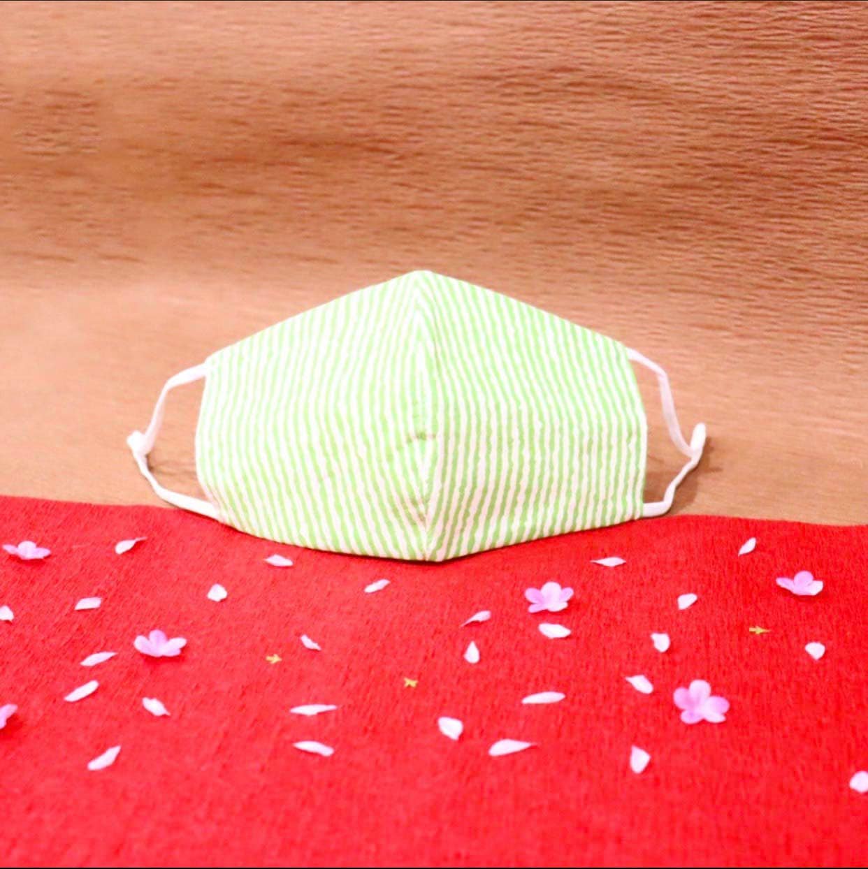 梨園染めマスク　縞（よろけ縞）