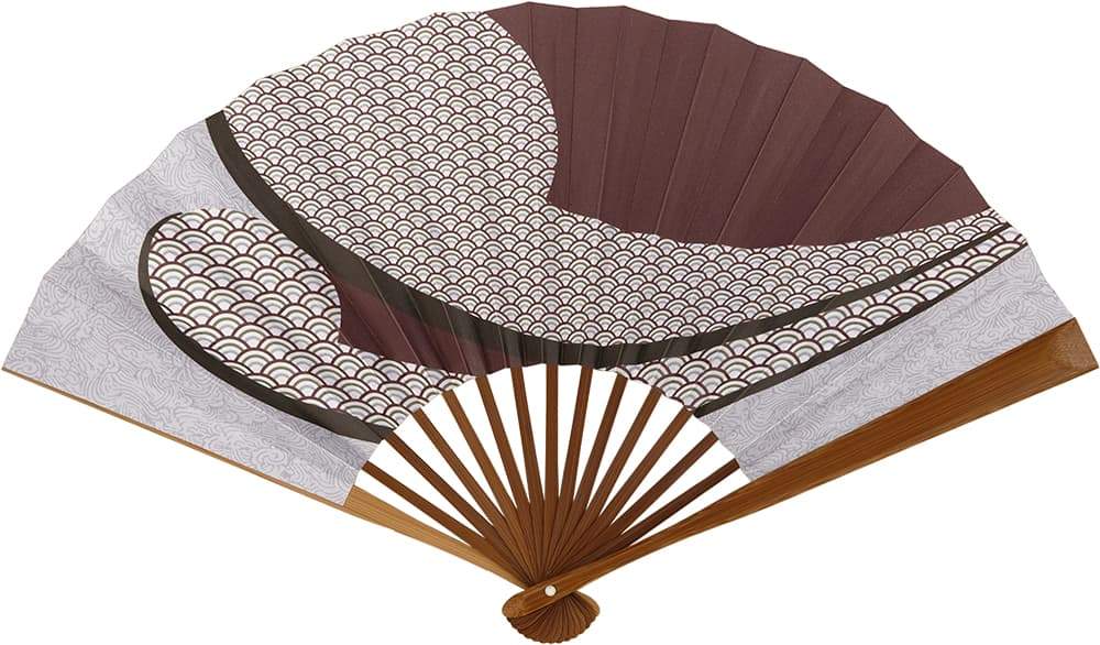 江戸扇子 No.28　両面柄　青海波　茶
