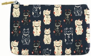 福集め　竹玉付角平ポーチ　紺