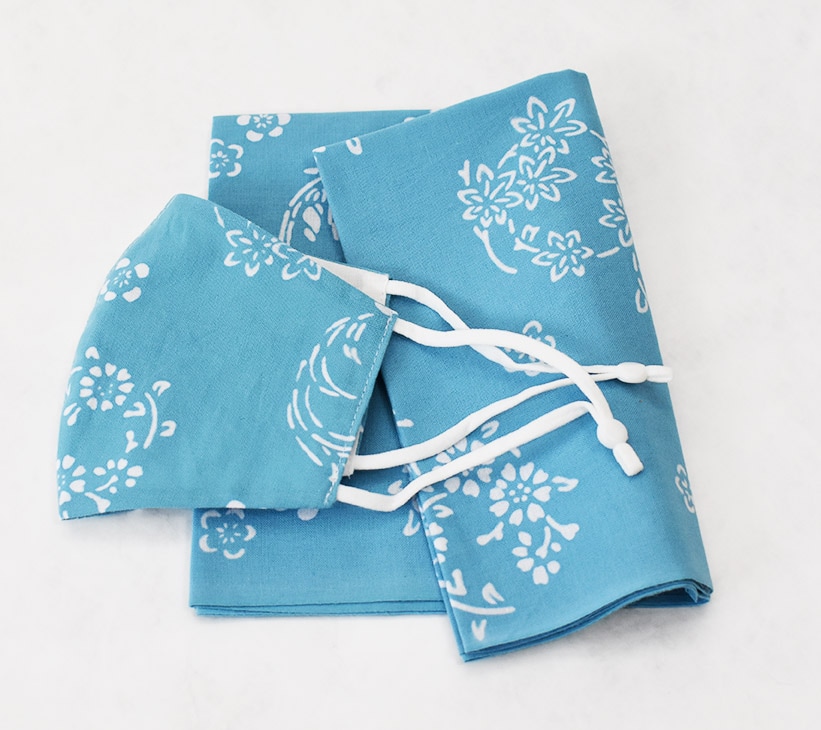 梨園染めマスク・手ぬぐいセット　団花文様