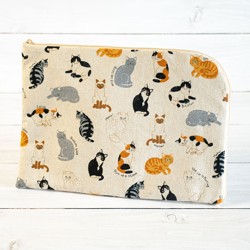 タブレットケース【ねこびより】日本製 綿・麻素材 貴重品入れ 猫柄
